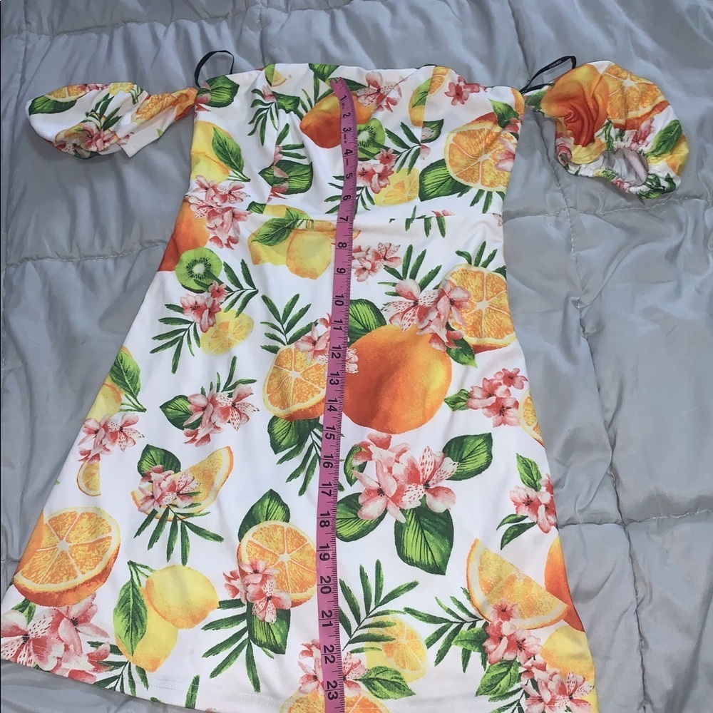 Forever 21 Citrus Print Off The Shoulder Mini Dress Small - Picture 5 of 7